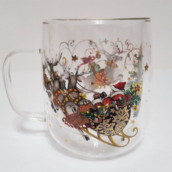 NEW RARE Williams Sonoma Twas the Night Before Christmas Double Wall Coffee Mug - Picture 1 of 5